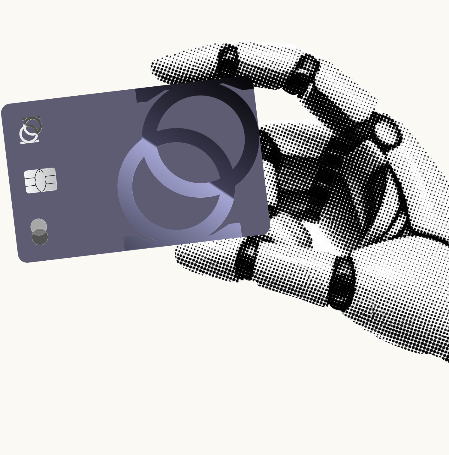 A robotic hand holding a Platiniq card